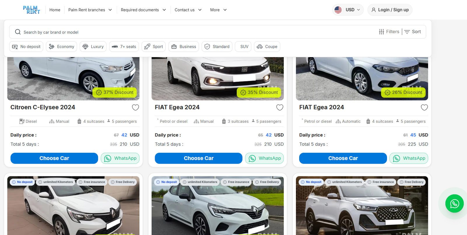 Palm Rent Car — Project screen